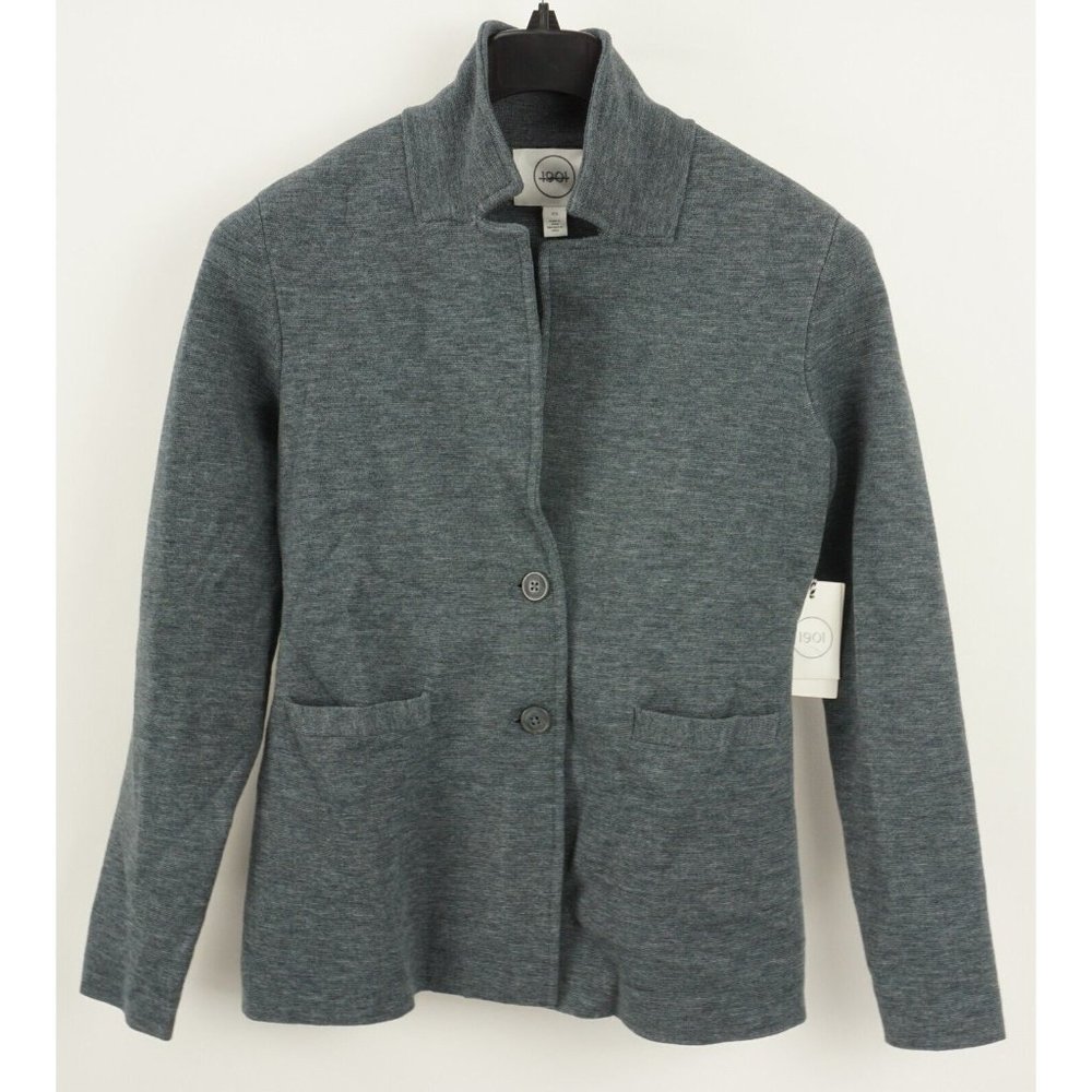 New 138$ 1901 Stretch Merino‎ Wool Blend Cardigan Sweater Blazer Women's XS Grey